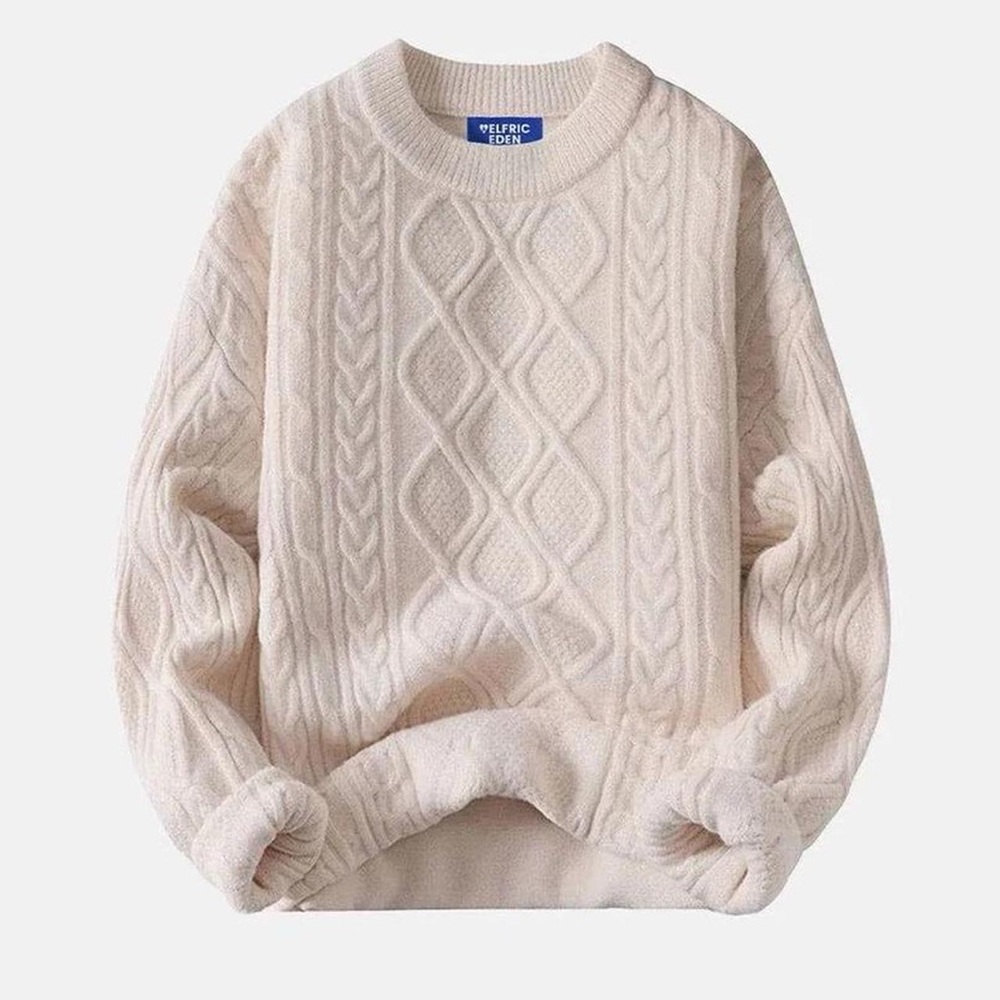 Aelfric Eden Cream Cable Knit Crewneck Sweater